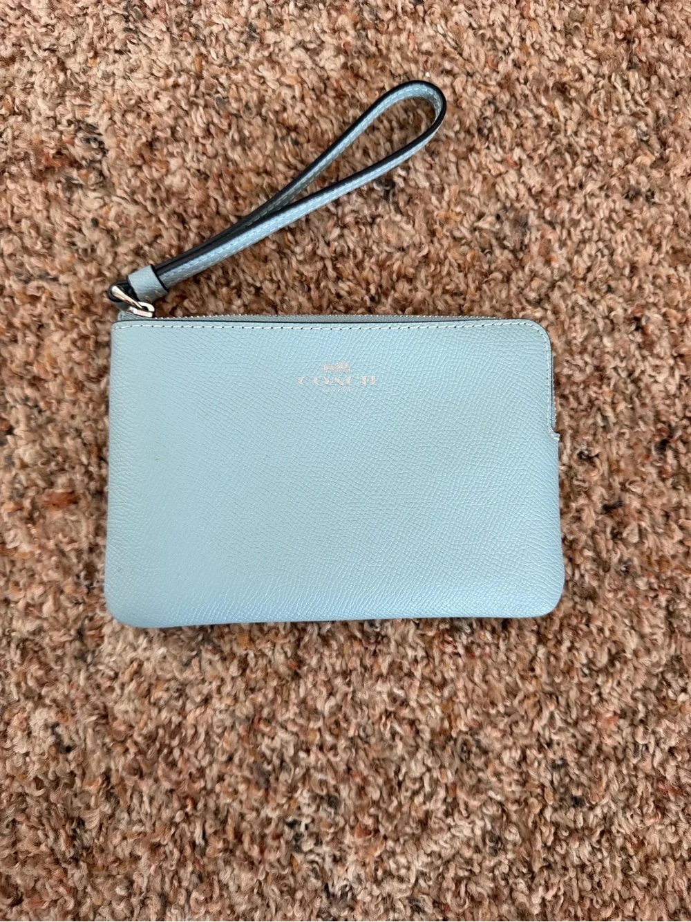 Coach Light Blue Pebble Leather Wristlet